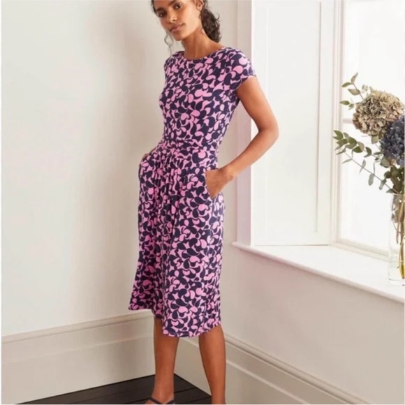 Boden Dresses & Skirts - Boden Elisa Empire Dress Women Sz 6L Pink Midi Crewneck Cap sleeve Jersey Preppy